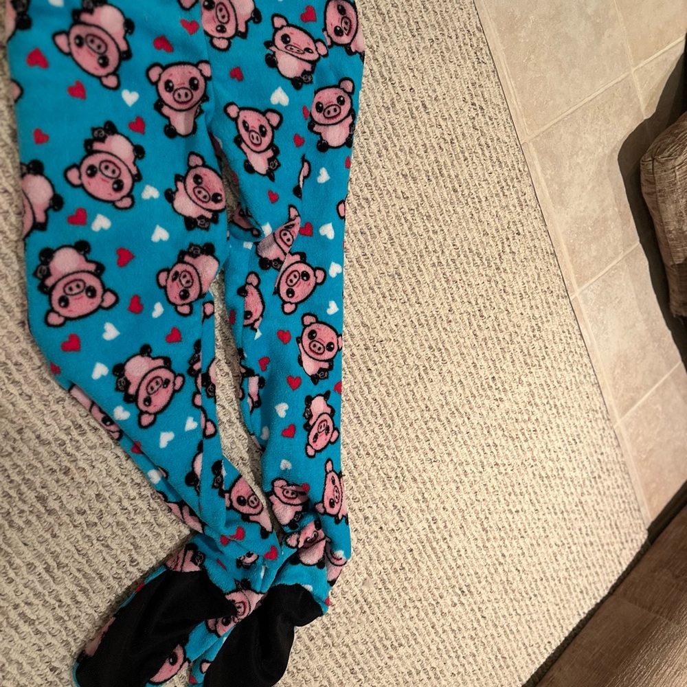 Pig blue heart footed pajamas